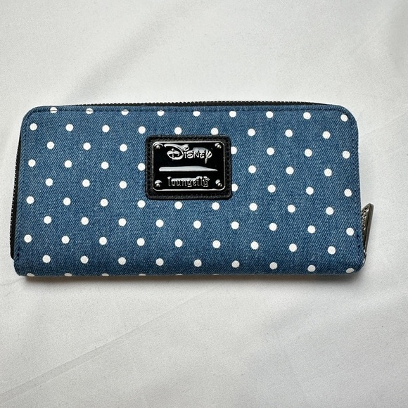 Loungefly Disney Minnie Mouse Denim Polka Dot Zip Around Wallet NWOT - Picture 3 of 8